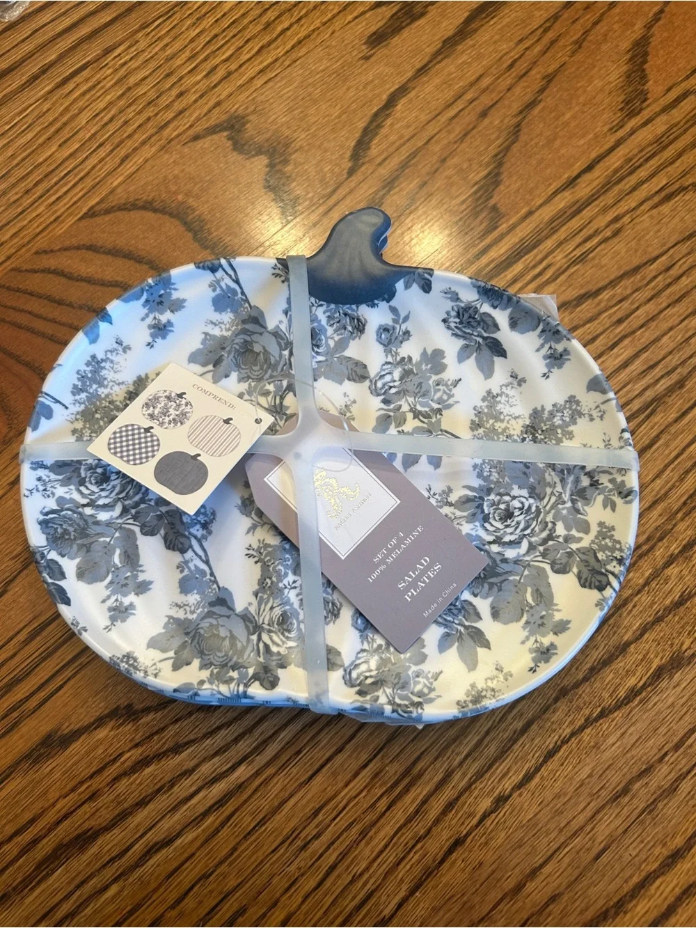 Blue Floral Pumpkin-Shaped Serving Platter - Coastal Home Collection